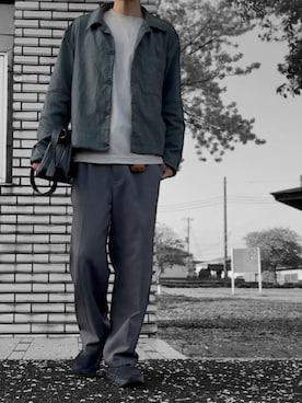「WYM LIDNM（ウィム バイ リドム）のEMBOSSED SOFT GLOW SHOULDER BAG（ショルダーバッグ、ブラック系）」を使った、コユッキーさん（メンズ・170cm）の春コーディネート