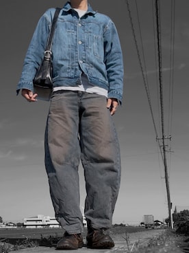 「WYM LIDNM（ウィム バイ リドム）のEMBOSSED SOFT GLOW SHOULDER BAG（ショルダーバッグ、ブラック系）」を使った、コユッキーさん（メンズ・170cm）の夏コーディネート