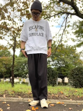 「スウェットギャザーパンツ」｜コユッキーさん（メンズ・170cm）の秋コーディネート