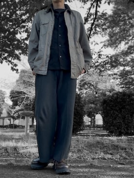 「GU（ジーユー）のアイテム（シャツ/ブラウス、ブラック系）」を使った、コユッキーさん（メンズ・170cm）の夏コーディネート