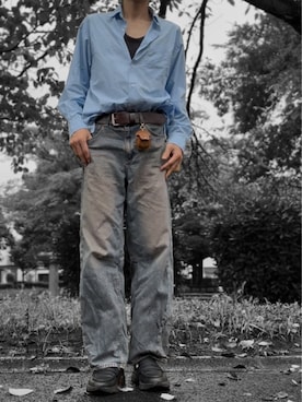 「UNIQLO Cのアイテム（シャツ/ブラウス、ブルー系）」を使った、コユッキーさん（メンズ・170cm）の秋コーディネート