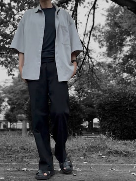 「CTHY（シティ）のポリストレッチビッグポケットサイドスリットシャツ（シャツ/ブラウス、グレー系）」を使った、コユッキーさん（メンズ・170cm）の秋コーディネート