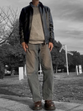 「アイテム（ライダースジャケット）」を使った、コユッキーさん（メンズ・170cm）の秋コーディネート