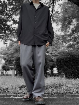 「GU（ジーユー）のアイテム（シャツ/ブラウス、ブラック系）」を使った、コユッキーさん（メンズ・170cm）の夏コーディネート