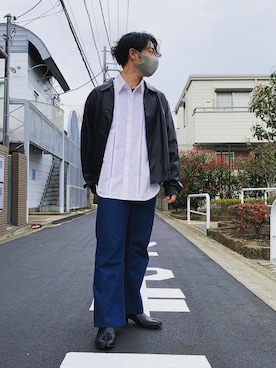 「プリーツ」｜「アイテム（ブルゾン）」を使った、SHUNさん（メンズ・168cm）の春コーディネート