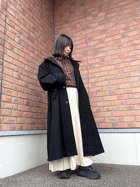 「アイテム（スカート、ベージュ系）」を使った、かめさん（レディース・148cm）の冬コーディネート