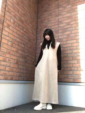 「ITEMS URBANRESEARCH（アイテムズ アーバンリサーチ）のアイテム（ジャンパースカート）」を使った、かめさん（レディース・148cm）の秋コーディネート