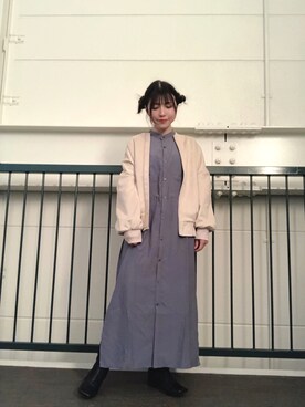 「デイリーカジュアル」｜「アイテム（シャツワンピース）」を使った、かめさん（レディース・148cm）の冬コーディネート