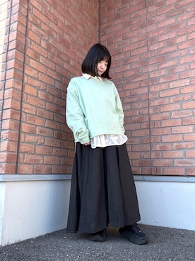 「ITEMS URBANRESEARCH（アイテムズ アーバンリサーチ）のレースメッシュシャツ（シャツ/ブラウス、ホワイト系）」を使った、かめさん（レディース・148cm）の春コーディネート