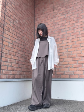 「ITEMS URBANRESEARCH（アイテムズ アーバンリサーチ）のシアーヨウリュウシャツ（シャツ/ブラウス、ホワイト系）」を使った、かめさん（レディース・148cm）の春コーディネート