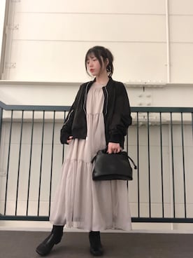 「大人ガーリー」｜「アイテム（MA-1）」を使った、かめさん（レディース・148cm）の冬コーディネート