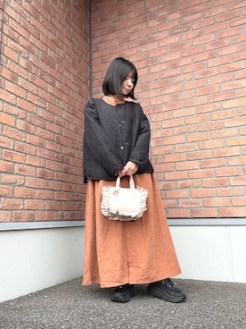 「アイテム（ノーカラージャケット）」を使った、かめさん（レディース・148cm）の秋コーディネート