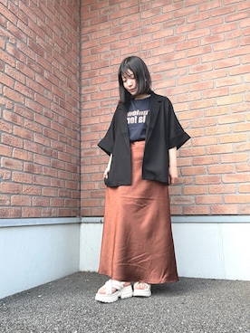 「ITEMS URBANRESEARCH（アイテムズ アーバンリサーチ）のロゴハンソデTシャツ（Tシャツ/カットソー、ブルー系）」を使った、かめさん（レディース・148cm）の秋コーディネート