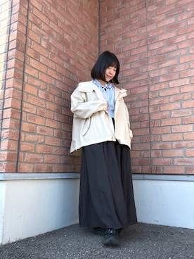 「ITEMS URBANRESEARCH（アイテムズ アーバンリサーチ）の『イージーケア/防花粉』撥水マウンテンパーカー（マウンテンパーカー、ホワイト系）」を使った、かめさん（レディース・148cm）の春コーディネート