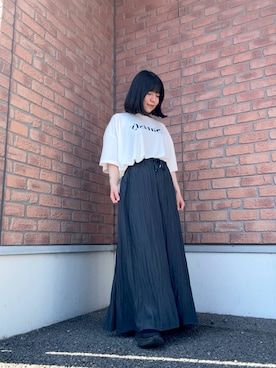 「ITEMS URBANRESEARCH（アイテムズ アーバンリサーチ）のロゴプリントビッグTシャツ（Tシャツ/カットソー、ホワイト系）」を使った、かめさん（レディース・148cm）の夏コーディネート