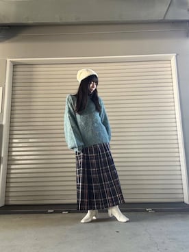 「SMELLY（スメリー）のシャギービーニー（ニットキャップ/ビーニー）」を使った、かめさん（レディース・148cm）の冬コーディネート