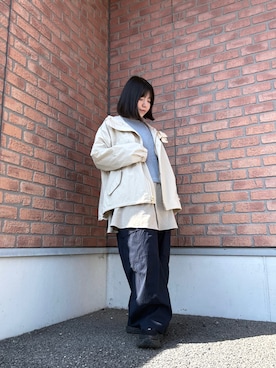 「ITEMS URBANRESEARCH（アイテムズ アーバンリサーチ）のニットソー×ブラウスセット（シャツ/ブラウス、ブルー系）」を使った、かめさん（レディース・148cm）の春コーディネート