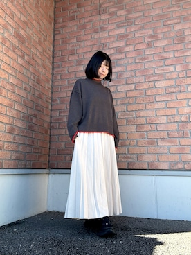 「ITEMS URBANRESEARCH（アイテムズ アーバンリサーチ）の『洗濯可』ハイショクハイネックニット（ニット/セーター、グレー系）」を使った、かめさん（レディース・148cm）の秋コーディネート
