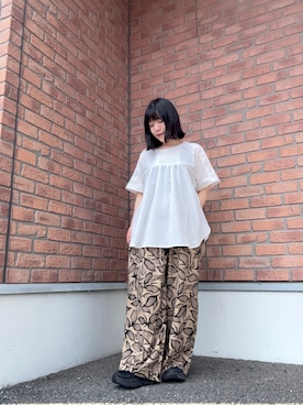 「ITEMS URBANRESEARCH（アイテムズ アーバンリサーチ）のピンタックレースブラウス（シャツ/ブラウス、ホワイト系）」を使った、かめさん（レディース・148cm）の春コーディネート