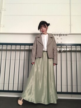 「デイリーカジュアル」｜「アイテム（ライダースジャケット）」を使った、かめさん（レディース・148cm）の冬コーディネート
