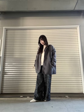 「アイテム（ノーカラーコート）」を使った、かめさん（レディース・148cm）の冬コーディネート