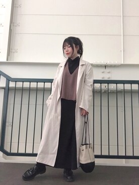 「ITEMS URBANRESEARCH（アイテムズ アーバンリサーチ）のアイテム（トレンチコート）」を使った、かめさん（レディース・148cm）の冬コーディネート
