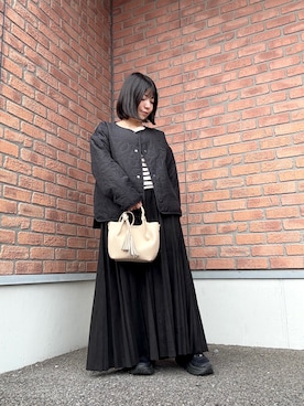 「アイテム（ノーカラージャケット）」を使った、かめさん（レディース・148cm）の秋コーディネート