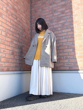 「アイテム（ノーカラーコート）」を使った、かめさん（レディース・148cm）の冬コーディネート