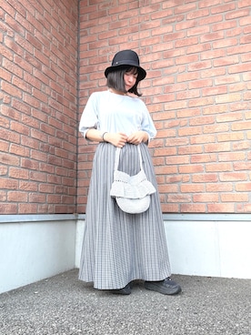 「ITEMS URBANRESEARCH（アイテムズ アーバンリサーチ）の袖デザインカットソー（Tシャツ/カットソー、ブルー系）」を使った、かめさん（レディース・148cm）の夏コーディネート