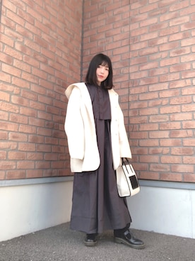 「ITEMS URBANRESEARCH（アイテムズ アーバンリサーチ）のアイテム（シャツワンピース）」を使った、かめさん（レディース・148cm）の冬コーディネート