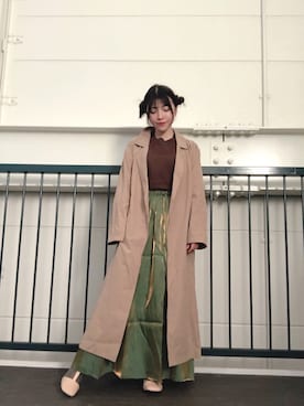 「デイリーカジュアル」｜「アイテム（トレンチコート）」を使った、かめさん（レディース・148cm）の冬コーディネート