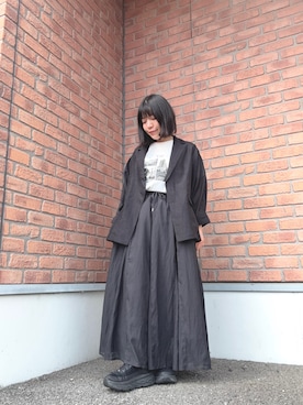 「ITEMS URBANRESEARCH（アイテムズ アーバンリサーチ）のドルマンシアージャケット（テーラードジャケット、ブラック系）」を使った、かめさん（レディース・148cm）の春コーディネート