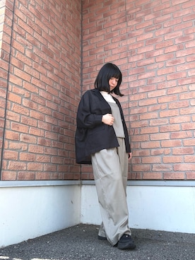「ITEMS URBANRESEARCH（アイテムズ アーバンリサーチ）のドルマンシアージャケット（テーラードジャケット、ブラック系）」を使った、かめさん（レディース・148cm）の春コーディネート