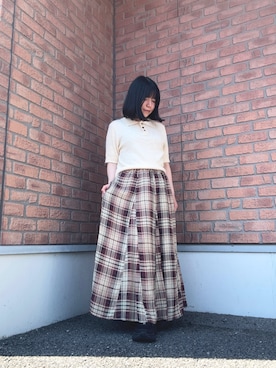 「ITEMS URBANRESEARCH（アイテムズ アーバンリサーチ）のフリンジコンパクトポロニット（ニット/セーター、ホワイト系）」を使った、かめさん（レディース・148cm）の夏コーディネート