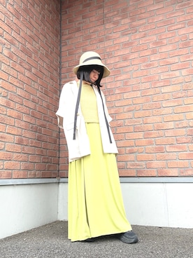 「ITEMS URBANRESEARCH（アイテムズ アーバンリサーチ）のニットベストセットノースリーブワンピース（ワンピース、イエロー系）」を使った、かめさん（レディース・148cm）の夏コーディネート