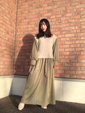 「ITEMS URBANRESEARCH（アイテムズ アーバンリサーチ）のニットベストドッキングワンピース（ワンピース）」を使った、かめさん（レディース・148cm）の冬コーディネート