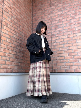 「ITEMS URBANRESEARCH（アイテムズ アーバンリサーチ）のデニムオーバーノーカラージャケット（デニムジャケット、グレー系）」を使った、かめさん（レディース・148cm）の春コーディネート