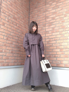 「ITEMS URBANRESEARCH（アイテムズ アーバンリサーチ）のアイテム（シャツワンピース）」を使った、かめさん（レディース・148cm）の冬コーディネート