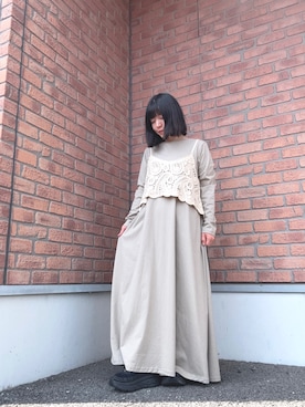 「ITEMS URBANRESEARCH（アイテムズ アーバンリサーチ）のカギバリキャミ×カットワンピース（ワンピース、ベージュ系）」を使った、かめさん（レディース・148cm）の春コーディネート