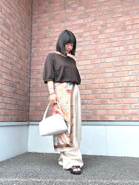 「ITEMS URBANRESEARCH（アイテムズ アーバンリサーチ）の袖デザインカットソー（Tシャツ/カットソー、ブラウン系）」を使った、かめさん（レディース・148cm）の夏コーディネート