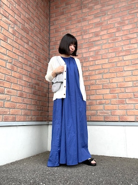 「ITEMS URBANRESEARCH（アイテムズ アーバンリサーチ）のメッシュ半袖カーディガン（ニット/セーター、ホワイト系）」を使った、かめさん（レディース・148cm）の夏コーディネート