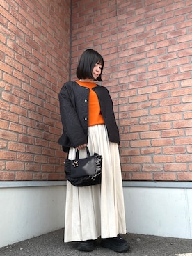 「アイテム（ノーカラージャケット）」を使った、かめさん（レディース・148cm）の秋コーディネート