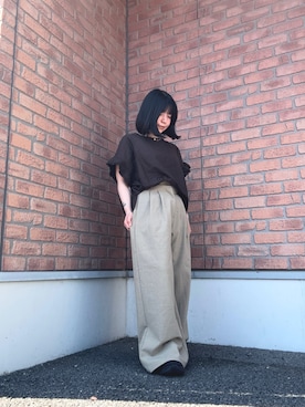 「ITEMS URBANRESEARCH（アイテムズ アーバンリサーチ）のダブルフリルブラウス（シャツ/ブラウス、ブラウン系）」を使った、かめさん（レディース・148cm）の春コーディネート