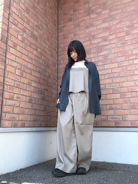 「ITEMS URBANRESEARCH（アイテムズ アーバンリサーチ）のシアーヨウリュウシャツ（シャツ/ブラウス、ブルー系）」を使った、かめさん（レディース・148cm）の夏コーディネート