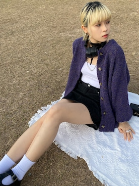 「アイテム（ダッフルコート、パープル系）」を使った、_evan.coさん（レディース・166cm）の冬コーディネート