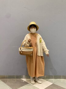 TSUHARUbySamansa Mos2 　お花モチーフ付きニットカーディガン かぎ針お花モチーフ付きニットカーディガン（グレー/チャコールグレー