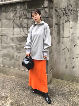 「オレンジスカート」｜「アイテム（ブーツ）」を使った、koyabu  harunaさん（レディース・155cm）の冬コーディネート