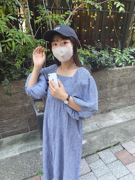 「バルーン袖」｜「アイテム（ワンピース/ドレス）」を使った、koyabu  harunaさん（レディース・155cm）の夏コーディネート