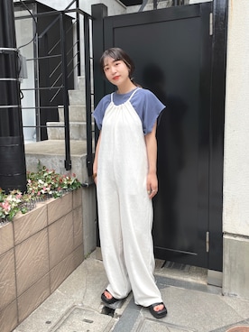 「kastane_ootd」｜「アイテム（サロペット/オーバーオール）」を使った、koyabu  harunaさん（レディース・155cm）の夏コーディネート