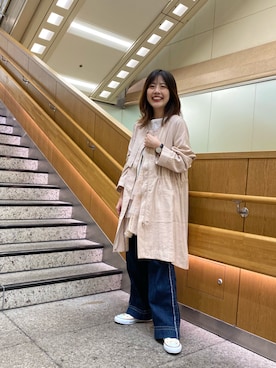 「チュール」｜「アイテム（ノーカラーコート）」を使った、mtoiさん（レディース・158cm）の秋コーディネート